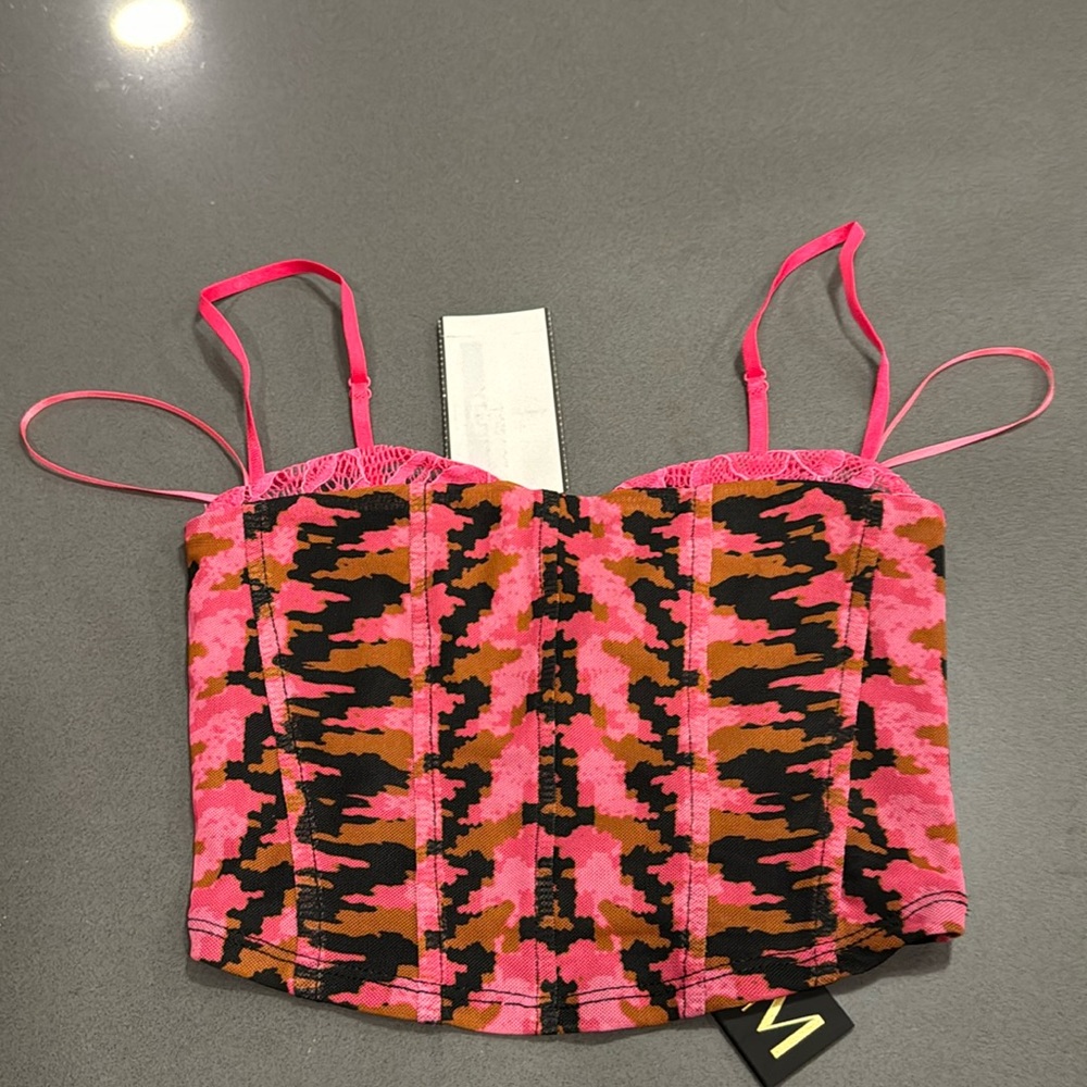AFRM Nolan Lace Trim Mesh Corset Crop Top